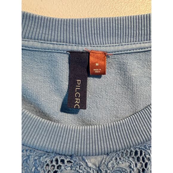 Anthropologie Top Blue Eyelet Lace Pullover Boho Chic Western Rodeo Feminine - Picture 7 of 8